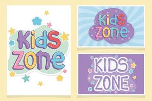 kids zone, colorful inscriptions creative design template vector