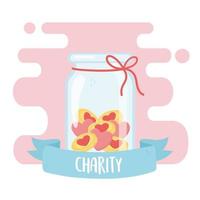 volunteering, help charity jar glass with coins love vector