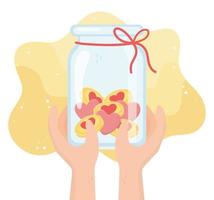 volunteering, help charity hands with jar filled money love donation vector