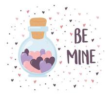 happy valentines day, hearts in a glass mason jar romantic background vector