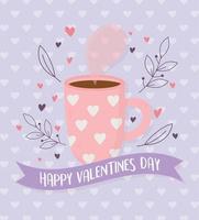 happy valentines day, pink chocolate cup hearts love decoration vector