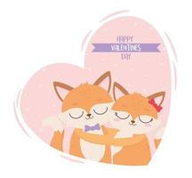 happy valentines day couple foxes romance in love heart vector