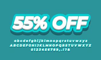 55 percent sale discount promotion text 3d cyan vector