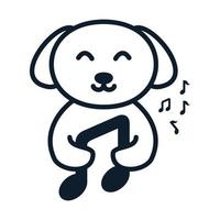 perro con diseño de icono de vector de logotipo de líneas de música de nota
