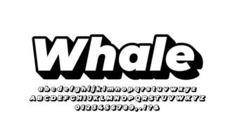 diseño de efecto de texto de ballena en blanco y negro vector