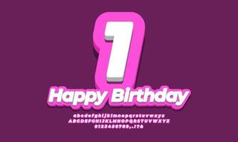 one number year celebration birthday font effect 3d pink design vector