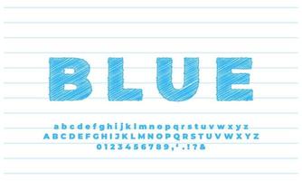 efecto de texto de boceto azul en negrita o diseño de estilo de efecto de fuente vector