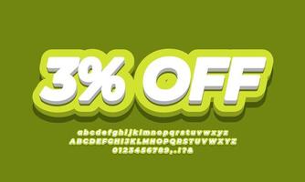 3 percent off three percent sale discount promotion text  3d lime green vector