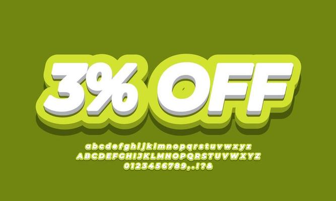 3 percent off three percent sale discount promotion text  3d lime green