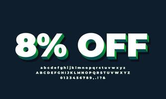8 percent off sale 3d text white green vector