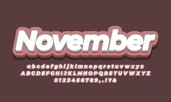 November month text  3d pink design vector