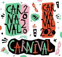 Letras de carnaval vectorial, afiche, tarjeta con elementos dibujados a mano. evento popular en brasil. Actitud festiva. título de carnaval vector