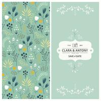 Vector wedding invitation, 2 sides Floral background with hand drawn flowers, romantic, floral.