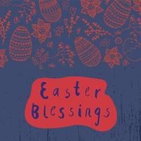 Vector Easter poster, card, banner. Brushpen lettering with hand drawn flower and easter eggs doodles