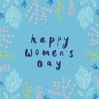 Women s day vector card, banner, poster. Hand drawn lettering with doodle flowers