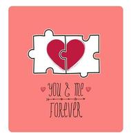 Vector valentine card. Creative idea - puzzle with 2 parts of heart make 1, love
