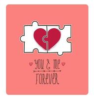 Vector valentine card. Creative idea - puzzle with 2 parts of heart make 1, love