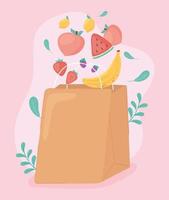 frutas cayendo en bolsa de papel vector