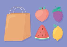 bolsa de supermercado y frutas vector
