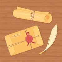 roll parchment and feather vector