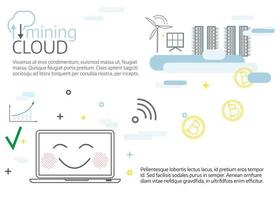 Cloud mining.  Vector thin line illustration design.