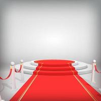 Realistic vector red event carpet, gold barriers and white stair