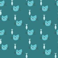 Seamless vector pattern with cute cats and yummy fish