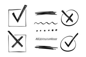 boceto de casilla de verificación garabatos vectoriales dibujados a mano y elementos subrayados sobre fondo blanco vector