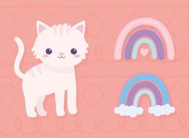 lindo gato y arcoiris vector