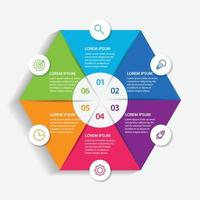 Hexagon infographic design template with steps 6 for business vector