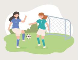 mujeres jugando futbol vector