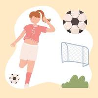 mujer de fútbol y pelota vector