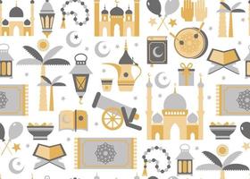 conjunto de iconos de oro de ramadan kareem de patrón arabian.seamless sobre fondo blanco. vector