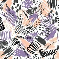 Abstract seamless patterns with hand drawn textures in scribble style, trend print in colors on white. Retro fashion background. vector
