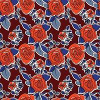 Heirloom roses seamless pattern. Trend fashion retro style flowers pattern. Vector design nature pattern in line style.