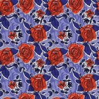 Heirloom roses seamless pattern. Trend fashion retro style flowers pattern with shadow texture. Vector design nature pattern in line style.