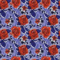 Heirloom roses seamless pattern. Trend fashion retro style flowers pattern with shadow texture. Vector design nature pattern in line style.