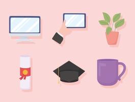 virtual graduation icons vector