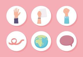 human rights round icons vector