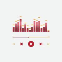 Icono de reproductor de música multimedia con hermosa vista de ecualizador de audio en vector. reproducción moderna de la aplicación de música. navegación multimedia en el dispositivo de teléfono inteligente. vector libre. color rojo y naranja