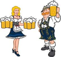 Cute man and woman in national German costumes. Vector illustration in a flat style. Image is isolated on white background. Company characters. Mascots for printing and website.