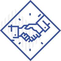 Icon Handshake. Vector Illustration isolated on white background. The fashionable icon is blue. Ready logo for print and web. Logo, mascot, symbol, emblem. The contract of partners, cooperation.