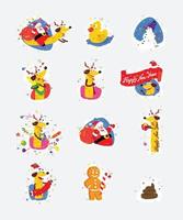 Set of icons, illustrations for the new year, Christmas. Santa Claus and yellow dog symbol Chinese New Year. Images are isolated from the background and ready for printing and the web. vector