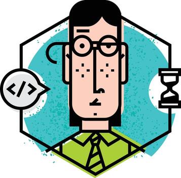 icono de un hombre en un estilo plano. icono de vector aislado sobre fondo blanco. la imagen del joven está lista para el sitio y la prensa. el carácter de la empresa. un joven con gafas.