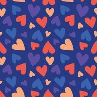 Seamless pattern of multicolored hearts on a blue background. Vector illustration