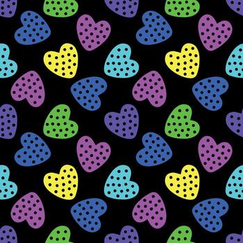 Seamless pattern with multi-colored neon hearts on a black background vector