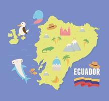 mapa de ecuador con caracteristicas tipicas vector