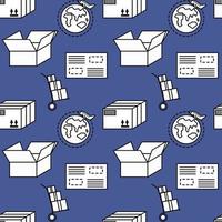 Post paper boxes and mails seamless vector illustration isolated on blue. Delivery endless print.