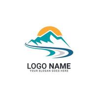 Mountain with dynamic river abstract logo design. Editable logo design vector