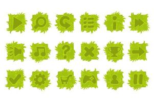Set of vector grass buttons for game menu. Isolated green icons for interface